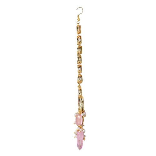 Jewellity Pink Beads in Gold Kundan with back meena work Traditional Maang Tika/Tikka Wedding/Festive for Women/Girls TK-5245