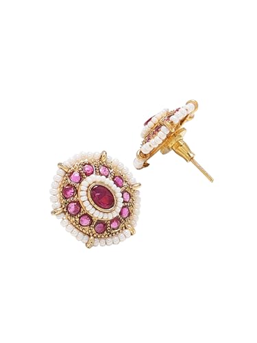 Jewellity Ruby Pink Stone with White Pearls Ethnic/Traditional/Stud Earrings for Women/Girls ERG-1107