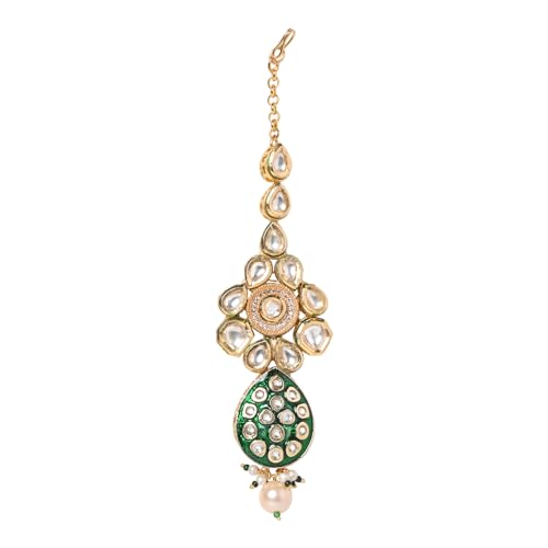 Traditional Bridal Green & Gold Necklace with Earrings and Maang Tikka