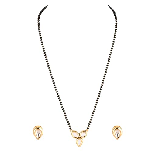 Jewellity Kundan Gold Mangalsutra Set with Sleek Pendant and Studs, Light Weight, For Women MSK-5277