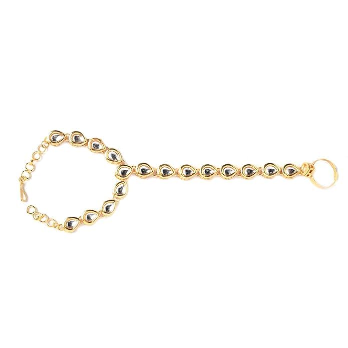 Jewellity Kundan Handchain with Ring/Hathfool/Bracelet with Ring Gift for women/girls (One Piece) HCK-525