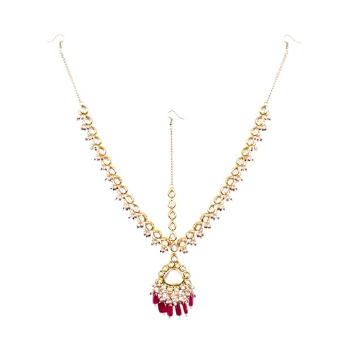 Ruby Kundan Mathapatti/Sheeshfool with Pearl Drops