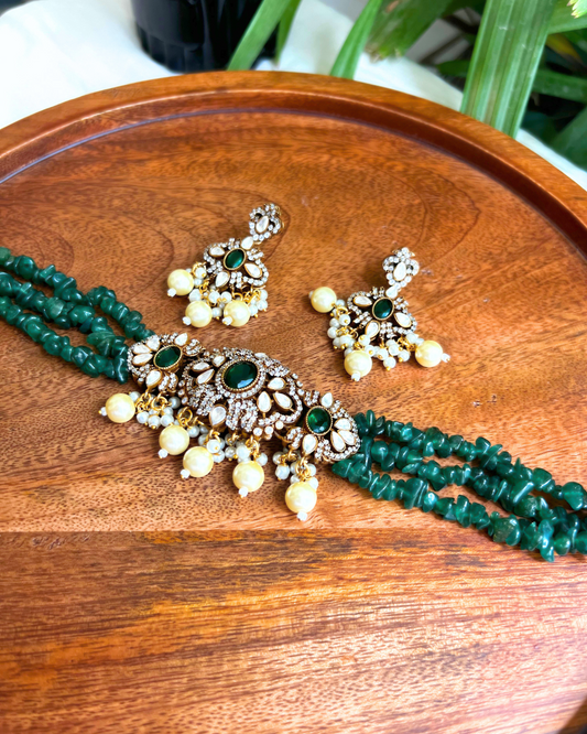 Green Two Tone Kundan and Stone Choker Necklace