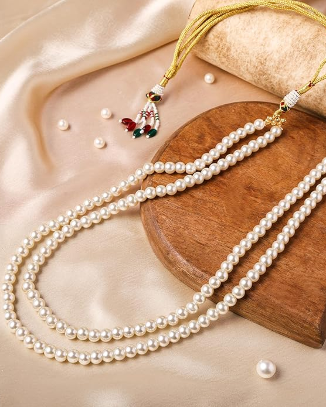 Double Layer Pearls Moti  Necklace