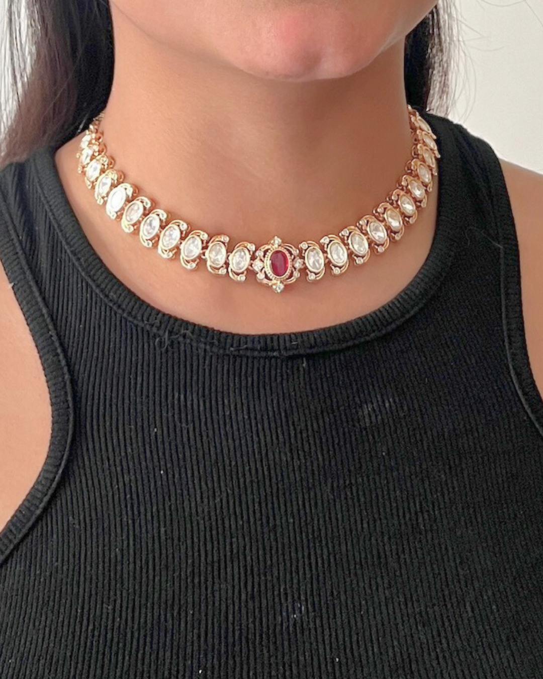 Sleek Ruby Rose Gold Moissanite Necklace