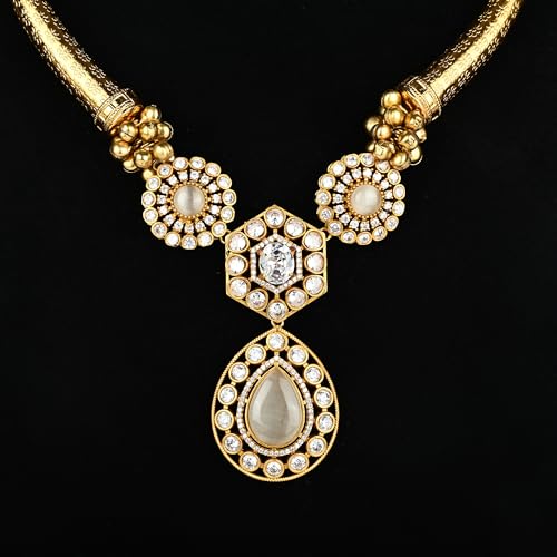 Traditional Hasli Necklace Set with Crystal Studded Pendant