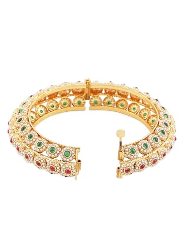 Jewellity Ruby Pink and Green stone/Multicolor Gold Openable Bangles for Women/Girls BG-190