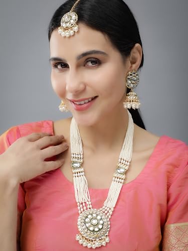 Jewellity White Necklace WIth Earring Kundan Jhumka And Maang Tika Set | Fancy Jewellery For Wedding, Festive, Engagement, Anniversary For Women's And Girl's
