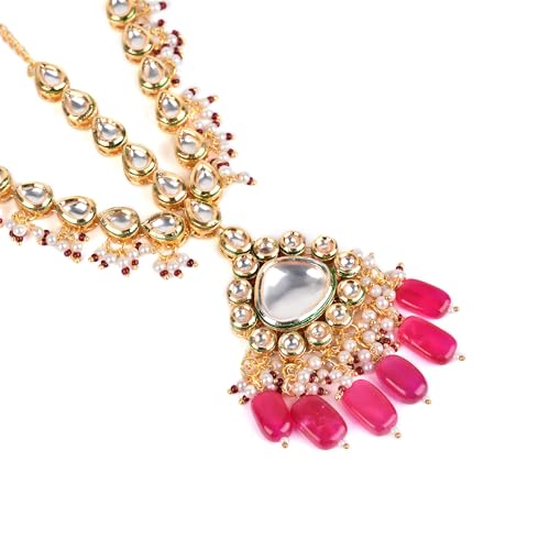 Ruby Kundan Mathapatti/Sheeshfool with Pearl Drops