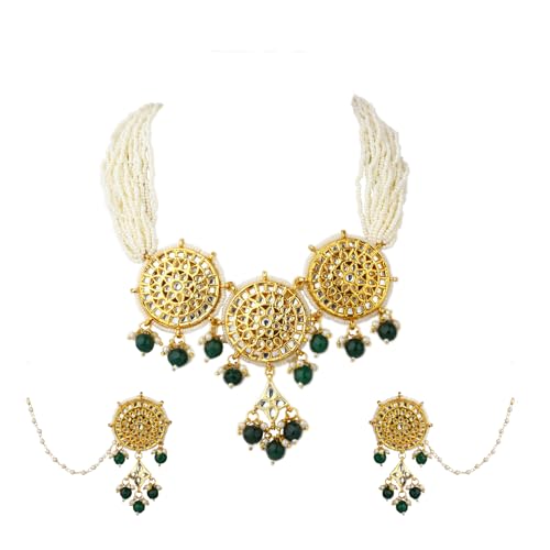 Chakra Green & White Kundan Choker Necklace
