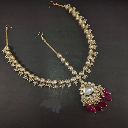 Ruby Kundan Mathapatti/Sheeshfool with Pearl Drops