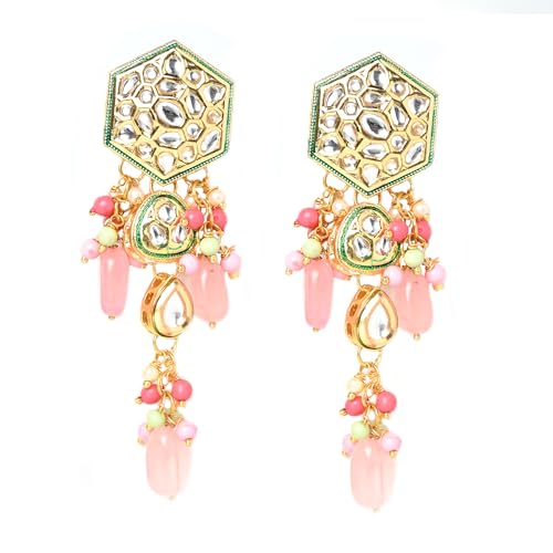 Jewellity Pink Kundan Dangle Earrings for Women/Girls ERK -5139