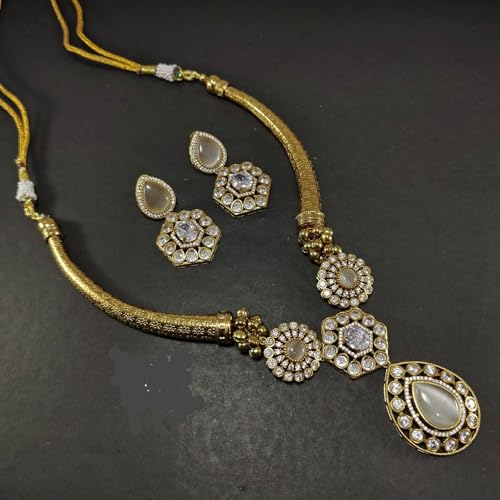 Traditional Hasli Necklace Set with Crystal Studded Pendant