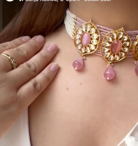 Charming Pink Polki Choker Necklace