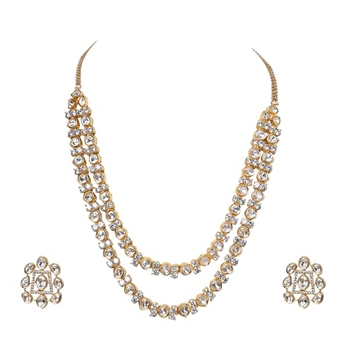 Jewellity Two Layered/Double Layer Kundan Necklace with Stud Earrings For Women/Girls NSK-5180