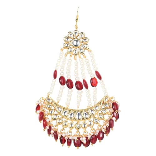 Jewellity Maroon/Red, White and Golden Kundan with Back Meena Chandbali Wedding/Bridal Dangle/Chandelier Earrings for Women/Girls ERK -5244