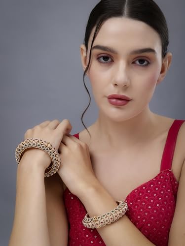 Jewellity Ruby Pink and Green stone/Multicolor Gold Openable Bangles for Women/Girls BG-190