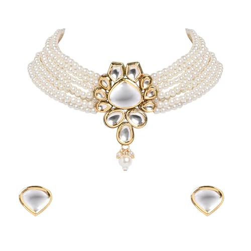 Jewellity White Kundan Choker Pendant Set Gift for Women/Girls NSK-5173-1