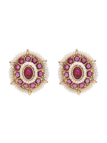 Jewellity Ruby Pink Stone with White Pearls Ethnic/Traditional/Stud Earrings for Women/Girls ERG-1107