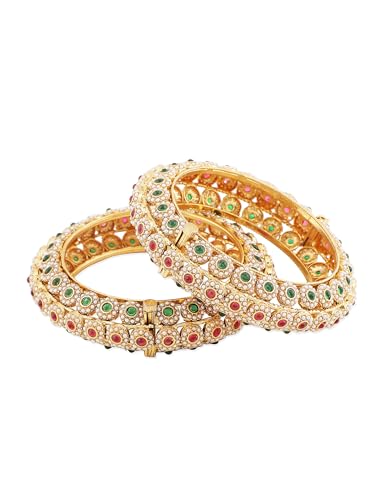 Jewellity Ruby Pink and Green stone/Multicolor Gold Openable Bangles for Women/Girls BG-190