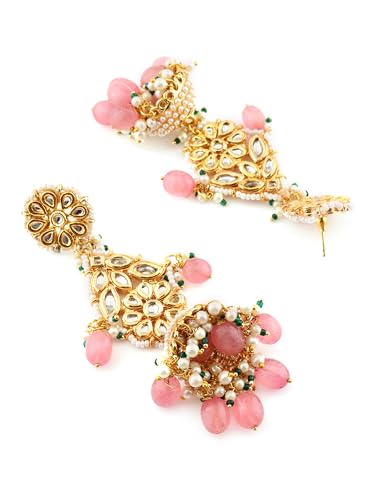 Jewellity Pink and Gold/Golden Kundan with Back Meena Jhumki Dangle Long Earrings for Women/Girls ERK -5239