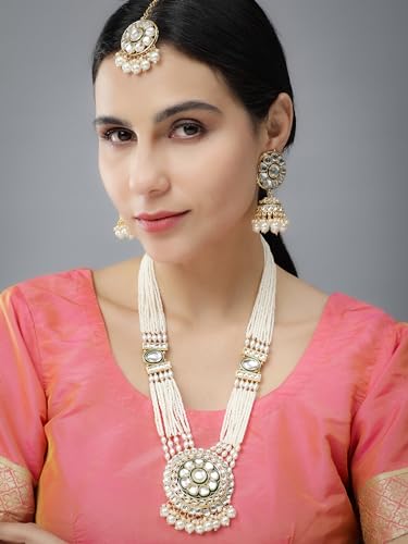Jewellity White Necklace WIth Earring Kundan Jhumka And Maang Tika Set | Fancy Jewellery For Wedding, Festive, Engagement, Anniversary For Women's And Girl's