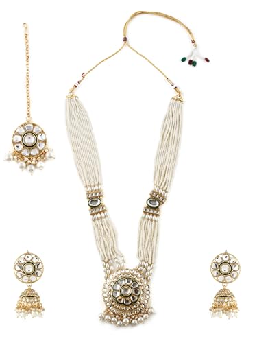 Jewellity White Necklace WIth Earring Kundan Jhumka And Maang Tika Set | Fancy Jewellery For Wedding, Festive, Engagement, Anniversary For Women's And Girl's