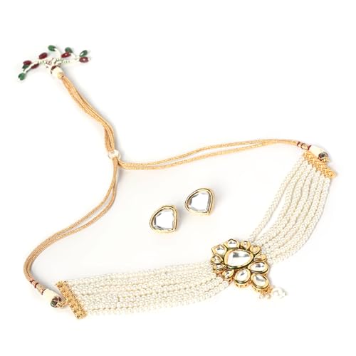 Jewellity White Kundan Choker Pendant Set Gift for Women/Girls NSK-5173-1