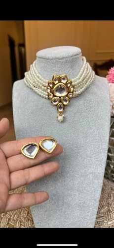 Jewellity White Kundan Choker Pendant Set Gift for Women/Girls NSK-5173-1
