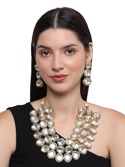 Bridal Three-Layered Kundan Meenakari Necklace Set
