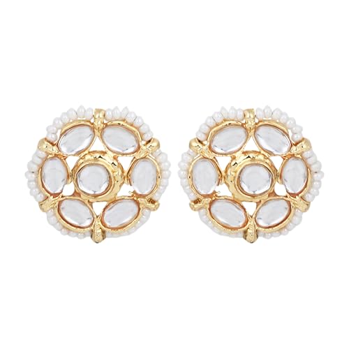 Jewellity White Pearls Kundan Long Necklace Set, Gold Plated, with Stud Earrings For Women/Girls NSK-5258