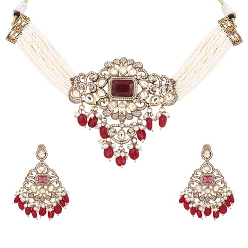 Maroon Two Tone Kundan Moissanite Choker