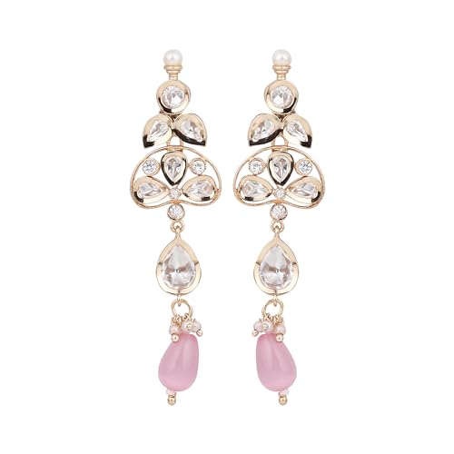 Jewellity Pink Moissanite Kundan Rose Gold Finish Necklace with Earrings For Women NSK-5233