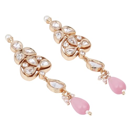 Jewellity Pink Moissanite Kundan Rose Gold Finish Necklace with Earrings For Women NSK-5233