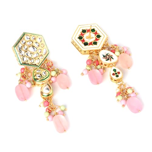 Jewellity Pink Kundan Dangle Earrings for Women/Girls ERK -5139