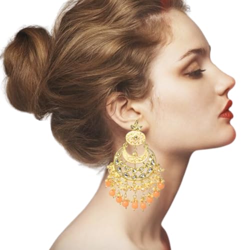 Jewellity Peach Chandbali Kundan Earrings For Women/Girls ERK-5114