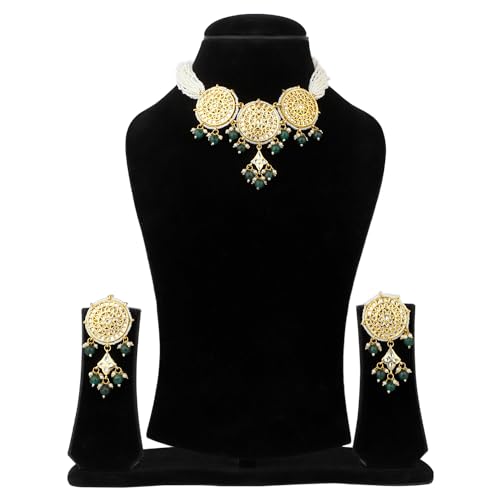 Chakra Green & White Kundan Choker Necklace