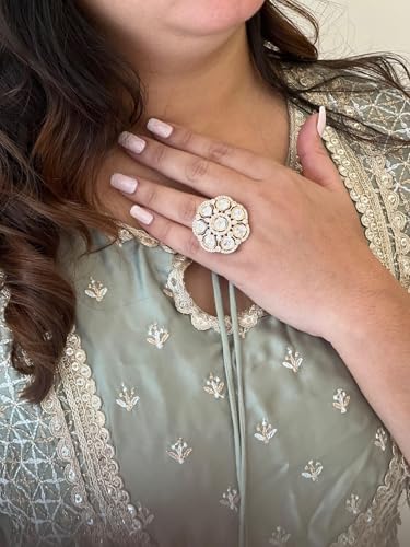 Rose-Cut Moissanite Polki Cocktail Adjustable Ring