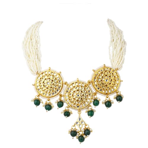 Chakra Green & White Kundan Choker Necklace
