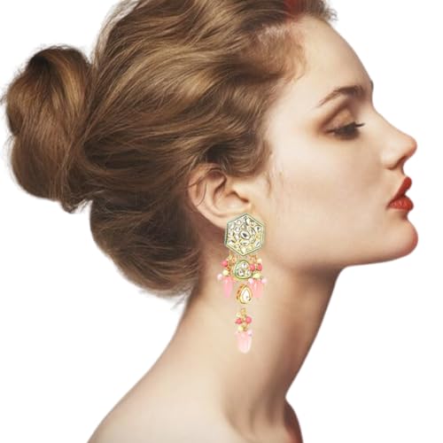 Jewellity Pink Kundan Dangle Earrings for Women/Girls ERK -5139