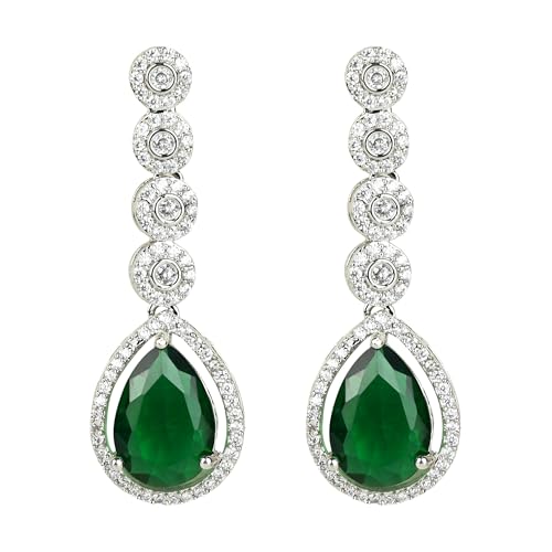 Two-Layer Necklace Set with Green Teardrop Stone and Dangle Earrings