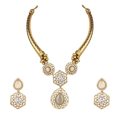 Traditional Hasli Necklace Set with Crystal Studded Pendant