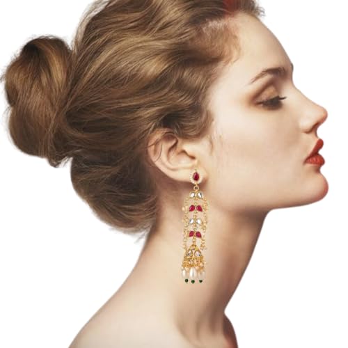 Jewellity Red Kundan with Pearls Dangle Earrings for Women/Girls ERK -5218