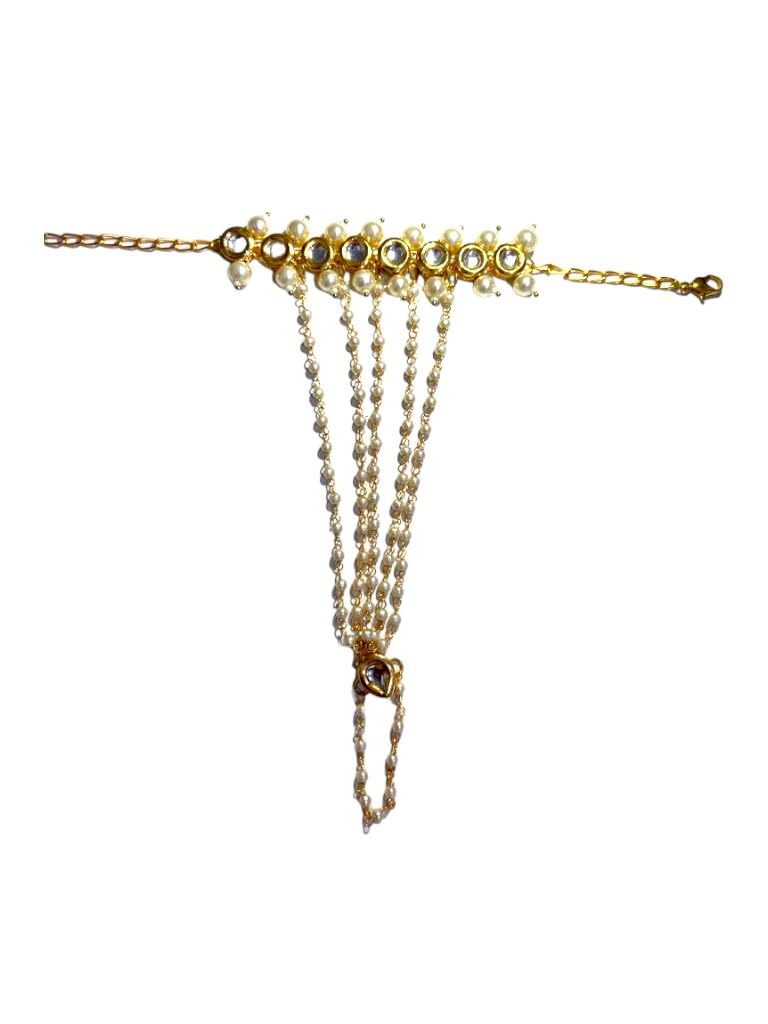 Jewellity Kundan and Pearl Bracelet/Handchain/Haathphool for Women/Girls HCK-526