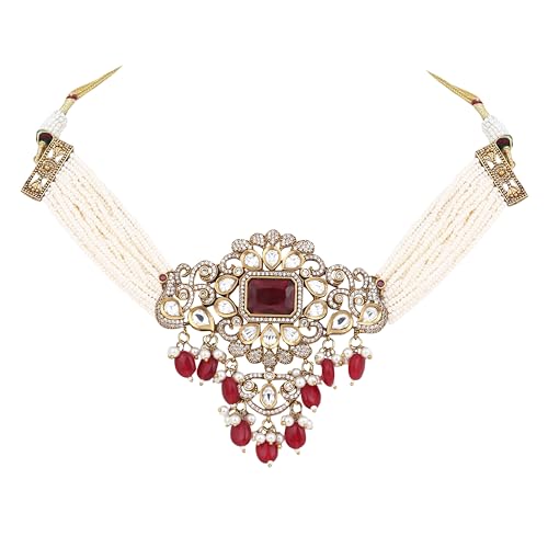 Maroon Two Tone Kundan Moissanite Choker