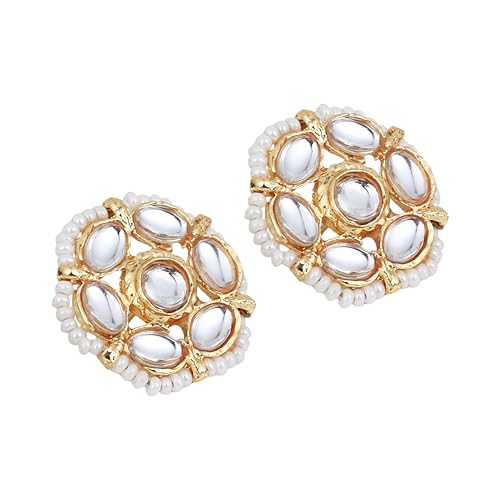 Jewellity White Pearls Kundan Long Necklace Set, Gold Plated, with Stud Earrings For Women/Girls NSK-5258