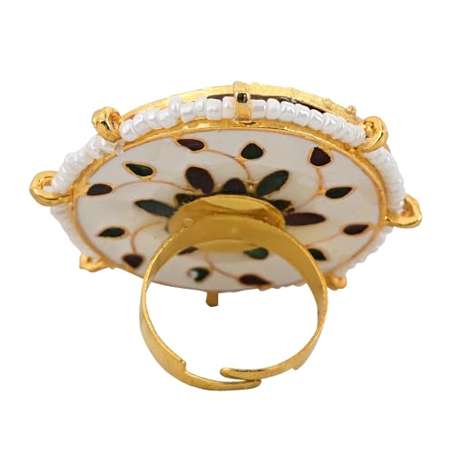 Round Green Adjustable Kundan Ring