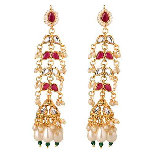 Jewellity Red Kundan with Pearls Dangle Earrings for Women/Girls ERK -5218