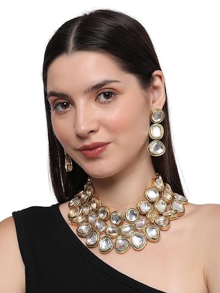 Bridal Three-Layered Kundan Meenakari Necklace Set