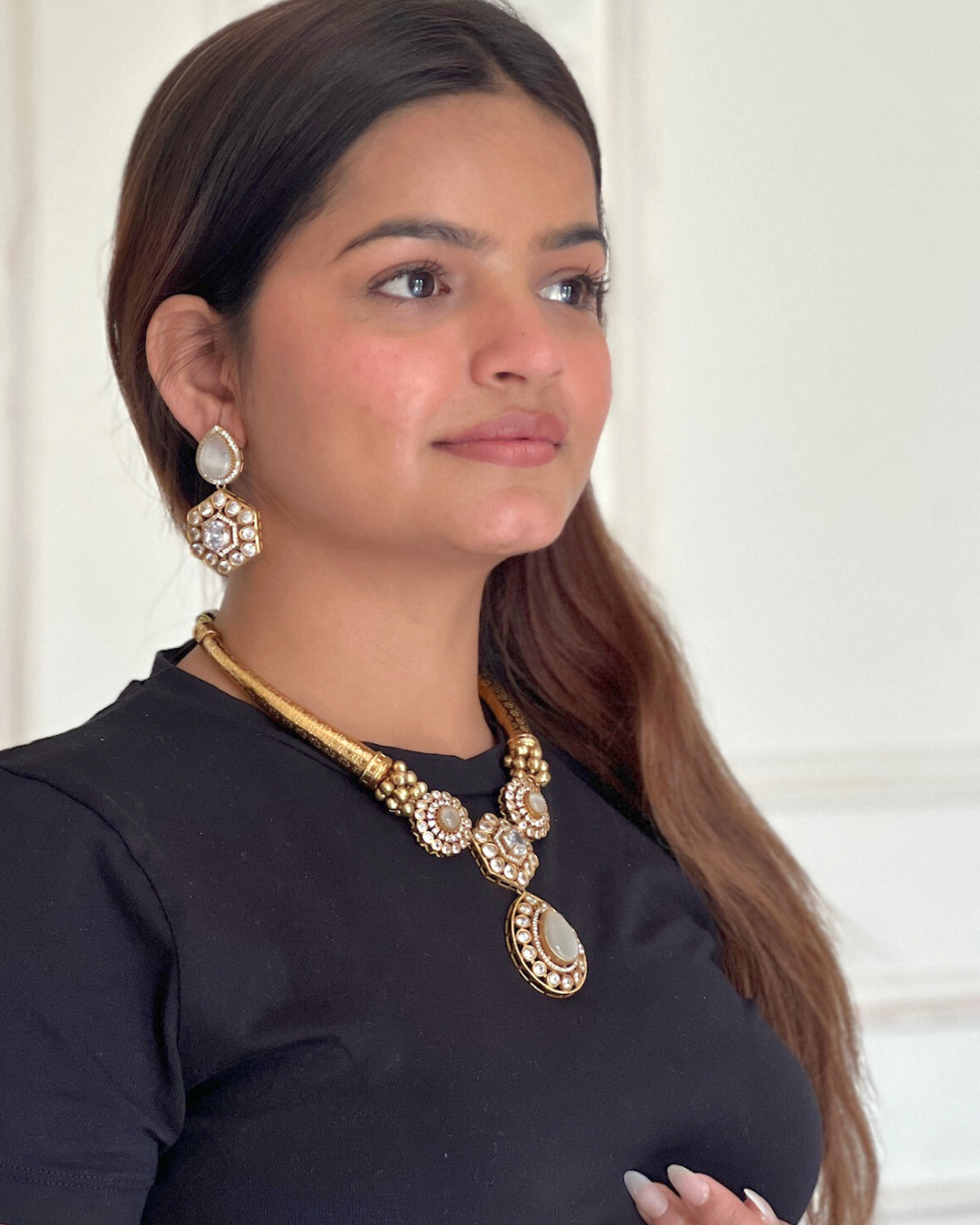 Traditional Hasli Necklace Set with Crystal Studded Pendant